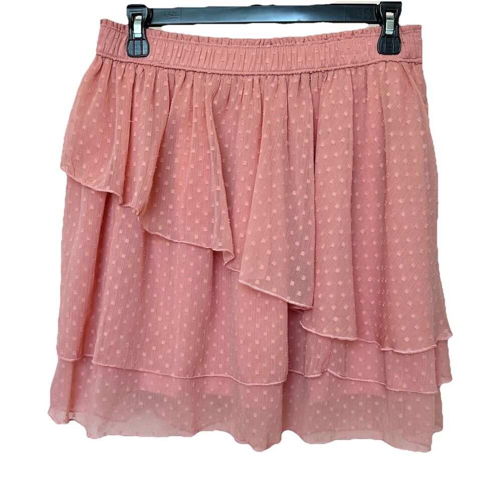 Abercrombie & Fitch Mini Skirt Lg Pink Swiss Dots Tiered Flowy Flouncy Pull On